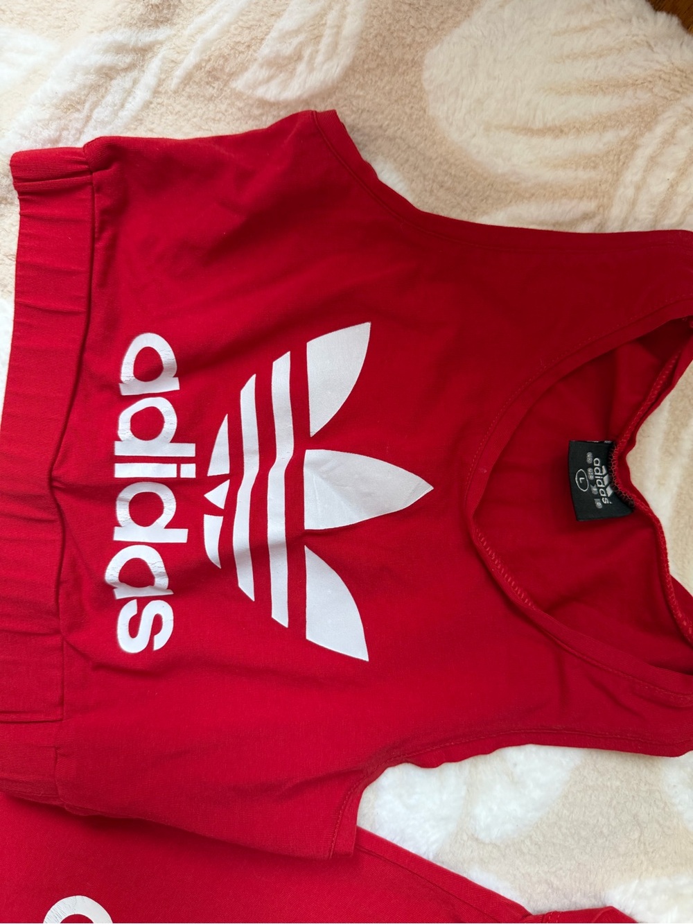 adidas Red Kids' Trefoil Crop Tank Top - Picture 2 of 6
